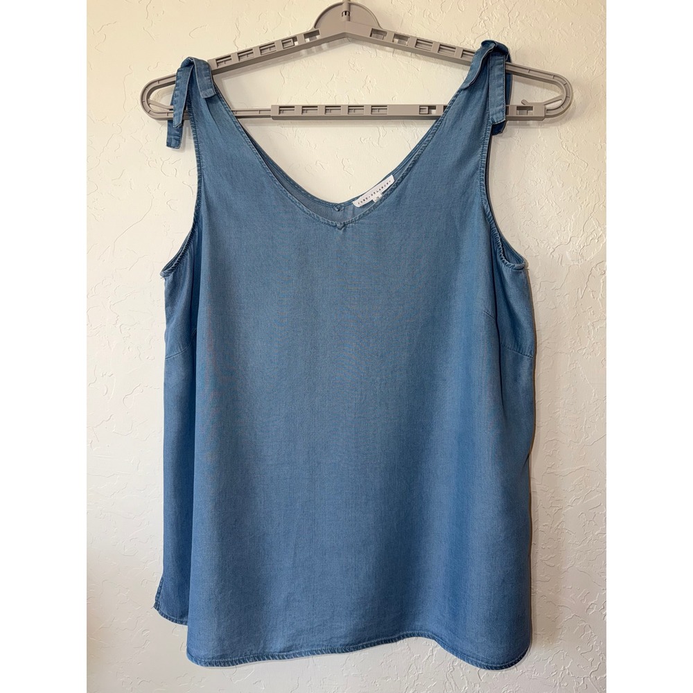 Jane Delancey Lyocell Chambray Tie Shoulder Tank Top Blue Plus Size 1X Boho